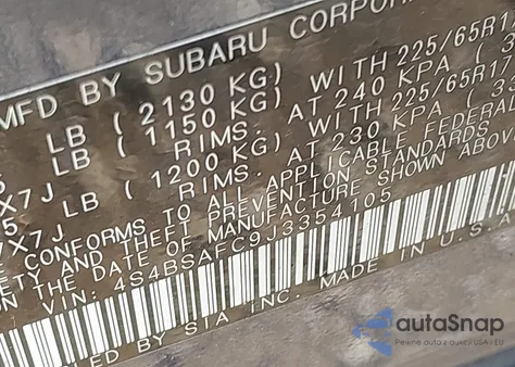 2018 Subaru Outback 2.5I Premium from USA, damaged, VIN 4S4BSAFC9J3354105